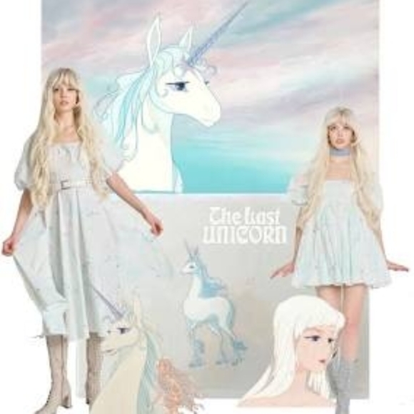 Selkie Pastel Blue and White Dress - Picture 1 of 13